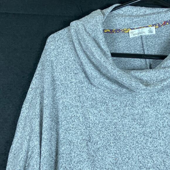 89th & Madison Womens Sweater Gray Cowl Neck Asymmetric Buttons Stretch L - Picture 4 of 12